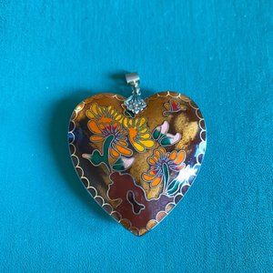 Vintage Cloisonné Style Floral Pendant